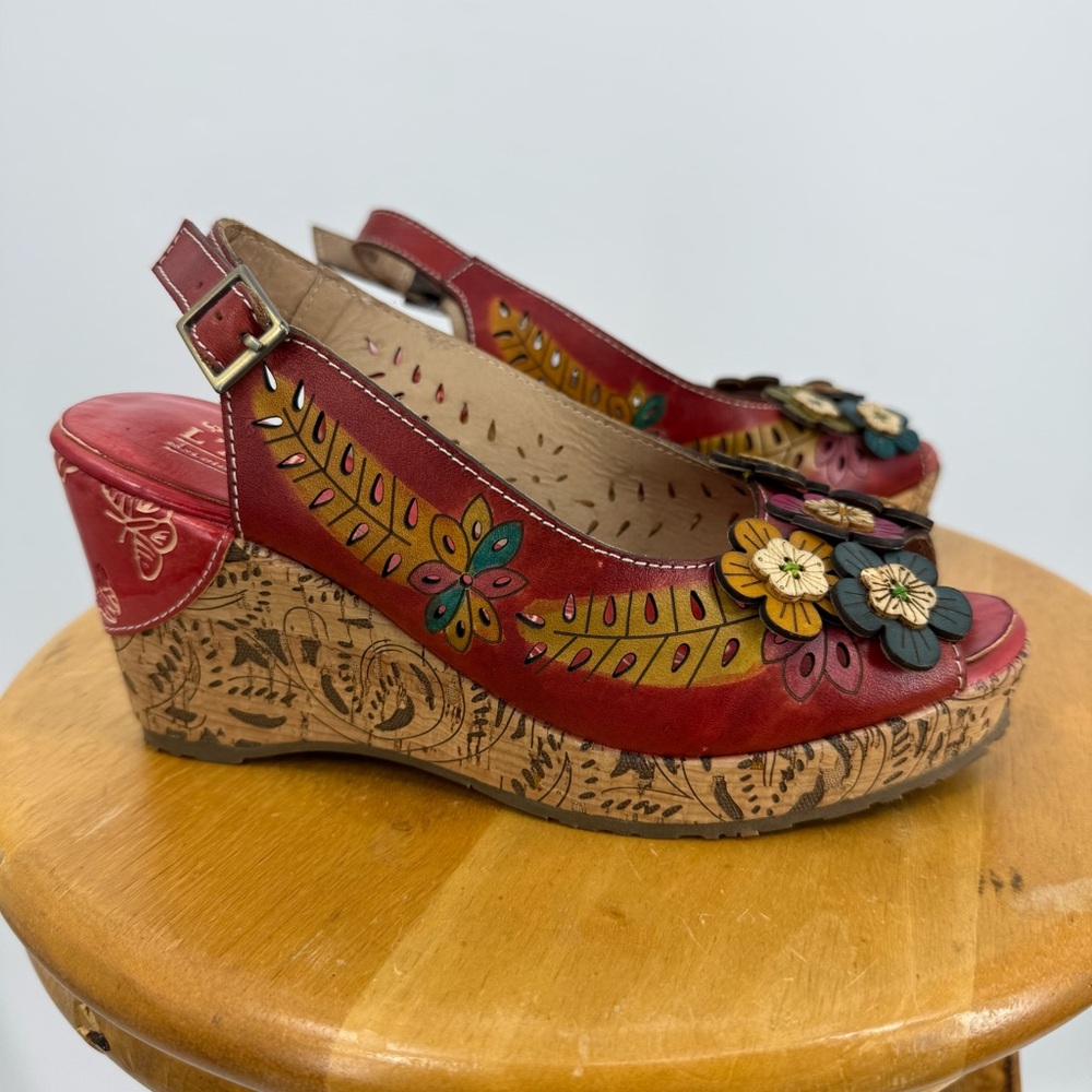 Spring Step L’artiste tutti frutti colorful Wedge sling back sandal 37/7-6.5